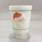 Vintage Fenton Vase White Satin Glass Hand Painted Santa Face Signed Christmas