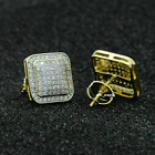 3Ct Round Simulated Diamond Cluster Men's Stud Earrings Yellow Gold Plated 925