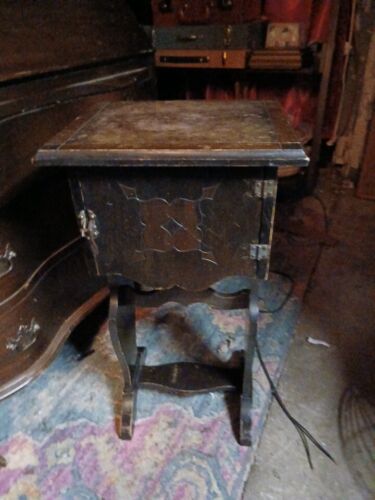 Antique Wooden Smoking Stand Side Table Tobacco Humidor Cupboard 2 Tone Wood