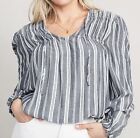 Old Navy Woven Peasant Top Blouse Shirt Boho Striped Blue White XL Extra Large