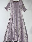 Vintage 90s Romantic Crinkle Floral Purple Pink Prairie Long Maxi Dress M Modest