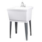 Utility Laundry Sink with Chrome Finish Dual Handle Faucet 19 Gallon - White