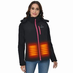 SGKOW Women's Heated Jacket: Battery Heating Outdoor Detachable Hood Jacket J3