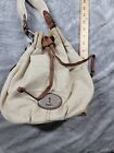 Fossil MADDOX Canvas Drawstring Bucket Shoulder Bag with faux Leather trim
