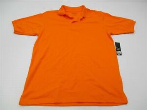 new GALAXY Men's Size L Plain Cotton Buttoned Orange Polo Tee Shirt