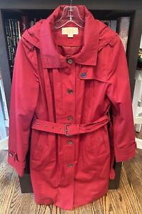 Michael Kors Women’s Red Hooded Trench Coat Sz Large