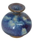 Handthrown Studio Art Pottery Foamy Blue Earthtones Drip Glaze Bud Vase Hough