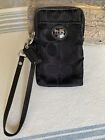 COACH BLACK SIGNATURE JACQUARD AND LEATHER WRISTLET WITH HANG TAG