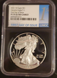 2021 W T-1 NGC PF70 UC FIRST DAY OF ISSUE SILVER EAGLE BIG BLUE 