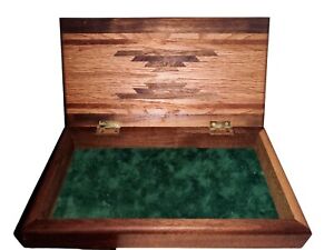 American Indian Style Decorative Wooden Box - Solid Wood - Metal Hinged Lid