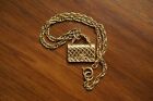 CHANEL Vintage Necklace Gold Plated Matelasse Handbag Pendant 95P Authentic