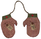 Grungy Primitive Hanging MITTENS Pair Farmhouse Cupboard Decor Christmas Red [B]