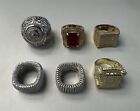 Lot Of (6) Men's Real Solid 925 Sterling Silver Gold Plated Pinky Ring CZ Pave