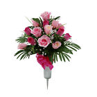 24.5 inch Outdoor Artificial Flowers in Large Vase Pink Rose 11.5x11.5x24.5 Inch
