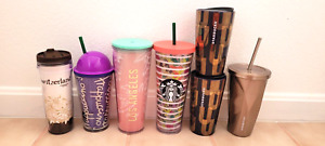 Lot of 7 Starbucks Tumblers Various Colors & Styles & Sizes