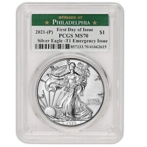 2021-(P) American Silver Eagle Type 1 PCGS MS70 First Day of Issue 1oz coin