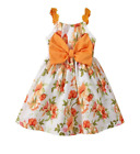 New Boutique Girls 6-9 Months Sleeveless Orange Bow Daisy Straps Floral Dress