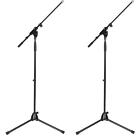 K&M Microphone Stand with Telescoping Boom Arm (2 Pack) - Black