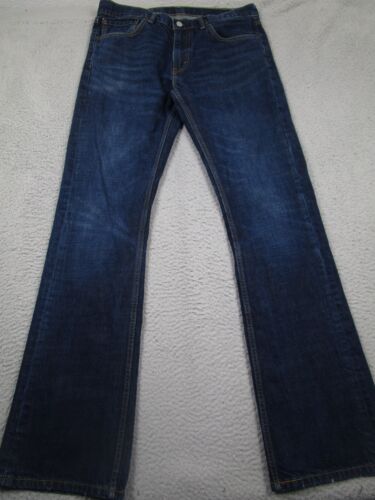 Levis 527 Jeans Mens 34x34 Blue Bootcut Denim Distressed Workwear Logo Modern A2