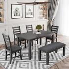 6pcs Rustic Wood Dining Room Table and Chairs Set with Bench Home Kitchen Set