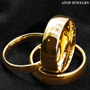 Tungsten Carbide Gold Polish Plated Metal Wedding Band Ring ATOP Men's Jewelry