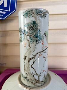 Chinese Antique Famille Rose Scholar Porcelain Fine Vase Hat Stand Mark 19th