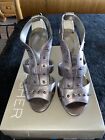 Marc Fisher Pewter Leather Peep-Toe Pumps, Silver 7.5 M