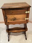 Vintage Wood Smoking Stand Side Table Cabinet Tin (?)  Lined Humidor - read desc