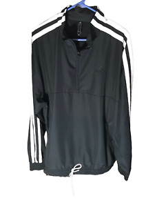 Adidas SZ Large Tall LT 1/4 zip pullover black windbreaker vented stripe (Ze)