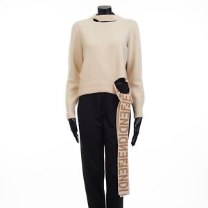 FENDI 1980$ Beige Cashmere & Wool Sweater -  Fendi Mirror Logo Motif