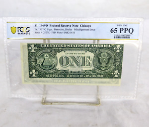 *ERROR - MISALIGNED* $1 1969D FEDERAL RESERVE NOTE Chicago - PCGS 65 PPQ Graded