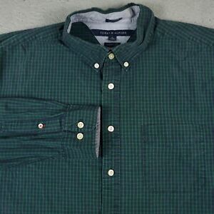 Tommy Hilfiger Shirt Mens XL Green Blue Check Casual Button Up Long Sleeve