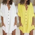 Women Summer Button Casual Loose Long Shirt Dress Ladies Casual Blouse Sundress