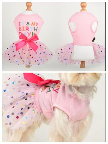 Yikeyo Dog Tutu Dress Confetti Pink BIRTHDAY clothes SMALL DOGS size Large