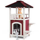 Outdoor Cat House 2-Story Wooden Cat Shelter with Asphalt Roof Removable Floor