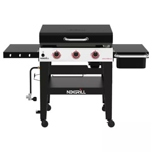 Daytona 3-Burner Propane Gas Grill 30 In. Flat Top Griddle in Black with Lid