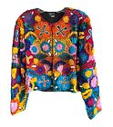 Vtg Baluch Creation Womens Colorful Beaded Pure Silk Jacket Sz L