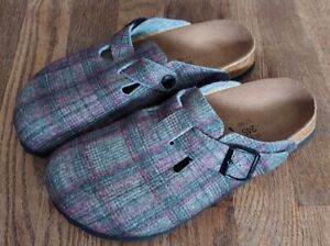 Birki's by Birkenstock Plaid Wool Slip On Clogs Womens EUR 38 ~ US 7 -7.5 Shoe