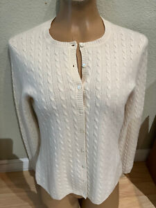 Charter Club 2-Ply Cashmere IVORY Cable Knit Cardigan Sweater - Women's Sz S