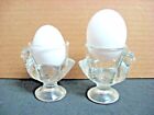 LOT 2 NEW egg cups CLEAR GLASS CHICKEN HEN eggcups