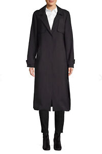 Kenneth Cole Womens Notched Long Ponte Black Trench Coat Size Small ZP-2820