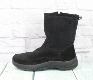 LL Bean Womens Black Suede Side Zip Insulated Mid Calf Winter Boots Size 8 M