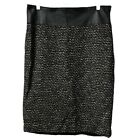 Lafayette 148 Women's Leather Tweed Pencil Skirt Black Brown Sz 12