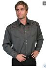 Scully Western Cowboy Shirt Embroidered Men's Dark Gray
