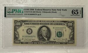 1990 $100 Federal Reserve Note New York Fr# 2173-B PMG GEM 65 PMG