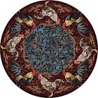 Pecking Order Bordeaux Rooster Primitive Country Farmhouse Area Rug 8 ft Round