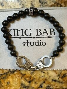 King Baby Onyx Bead Bracelet w/Handcuffs.  Size Medium