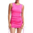 Good American Hawaiian Pink Ruched Mini Dress Size 4 (XL) Sleeveless Khloe K