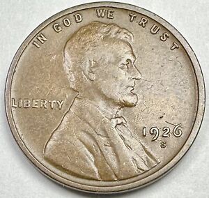 PLEASANT CHOICE VF+ 1926-S LINCOLN WHEAT CENT.  SCARCE EARLY DATE. LOW MINTAGE