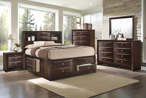 NEW Brown Storage Queen King 5PC Bedroom Set Dark Cherry Furniture Bed/D/M/N/C